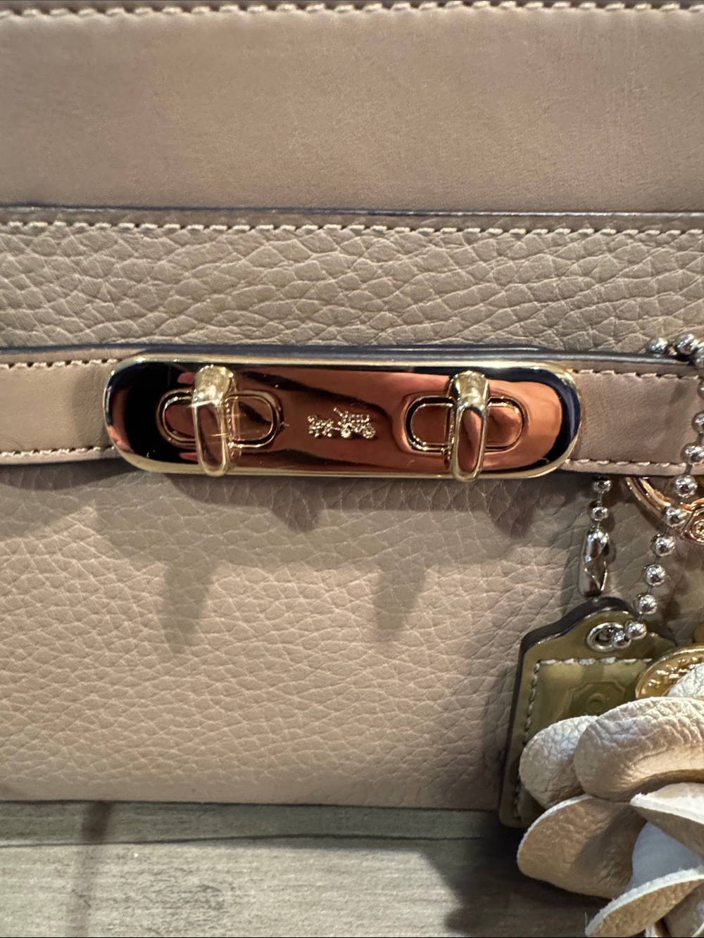 Coach Swagger Beige and Olive Green Leather Crossbody w/ tag & Floral Charm - Picture 3 of 10